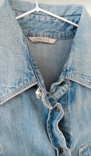 Camicia denim donna Guess, tg XS, blu, 100% cotone