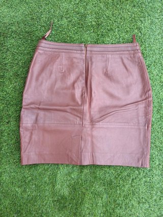 Falda piel mujer 38 cuero marrón talle alto