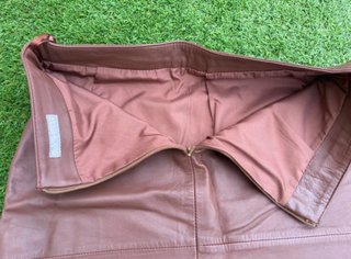 Falda piel mujer 38 cuero marrón talle alto