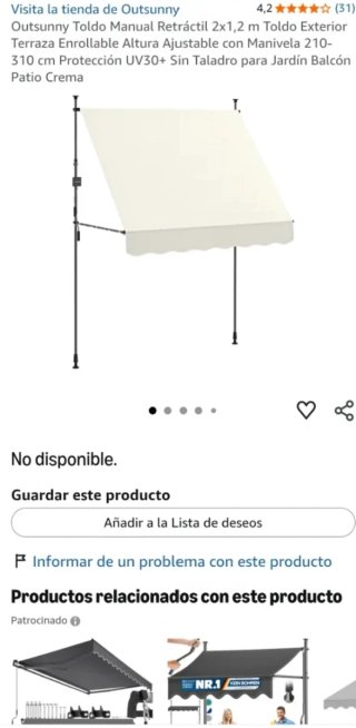 Toldo Outsunny Beige 2x1,2m