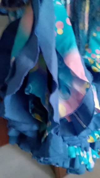 Traje Flamenca Azul Estampado Tonos Pastel