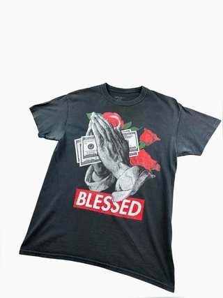 Vintage Graphic T-Shirt Blessed Red roses Money