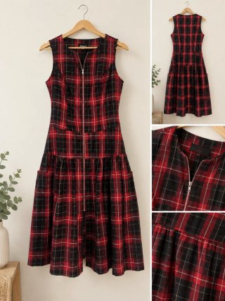 Vestido pichi de cuadros rojo y negro