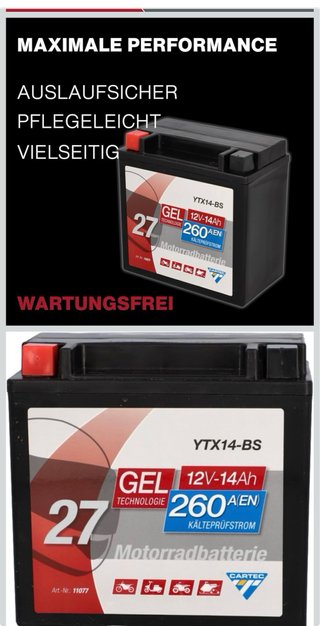 Batería Moto CARTEC YTX14-BS 14Ah 260A