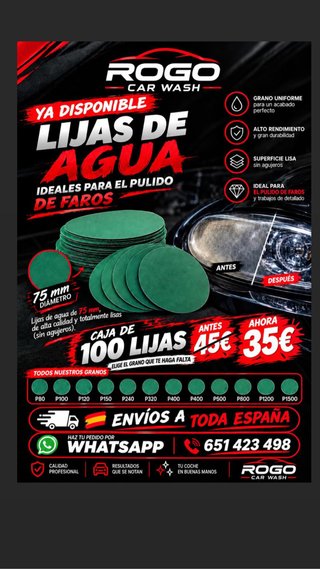 Lijas de Agua para Pulir Faros 75mm