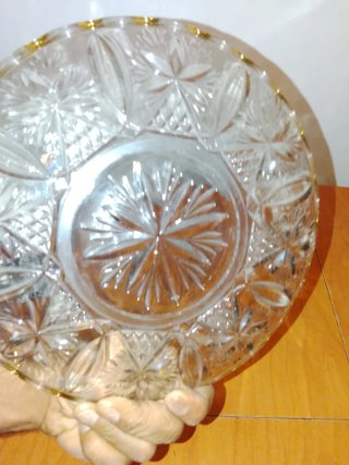 Plato de cristal antiguo dorado
