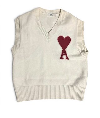 Chaleco AMI Paris Lana Corazón Blanco/Rojo