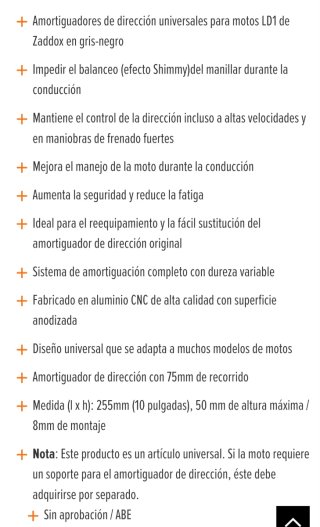 Amortiguador de dirección moto Zaddox LD1