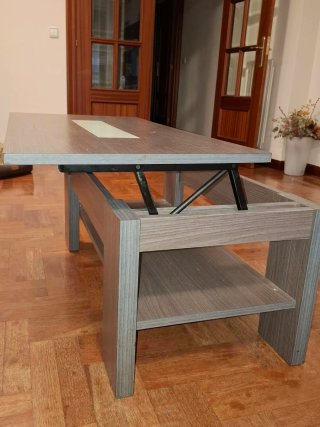 Mesa centro elevable gris con cristal
