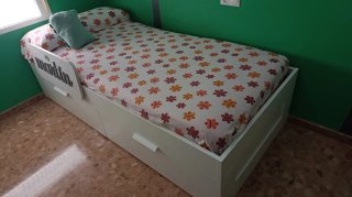 Cama individual 90x200 blanca con cajones