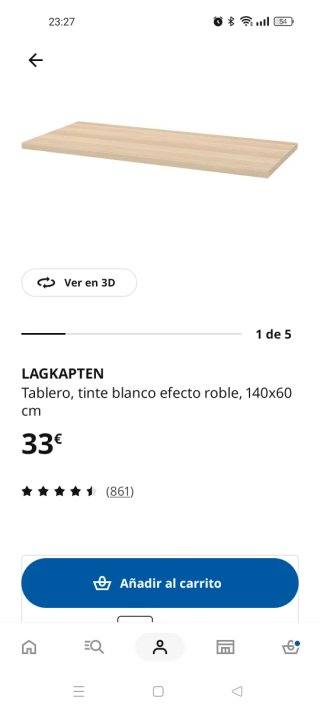 Tablero lagkapten Ikea 140 cm, tinte blanco efecto