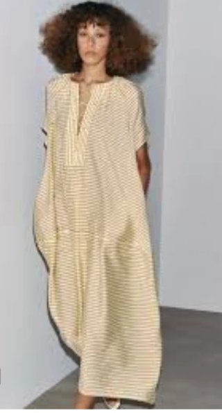 Vestido Kaftán Zara Rayas Beige Talla XS