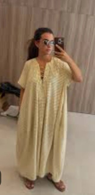 Vestido Kaftán Zara Rayas Beige Talla XS