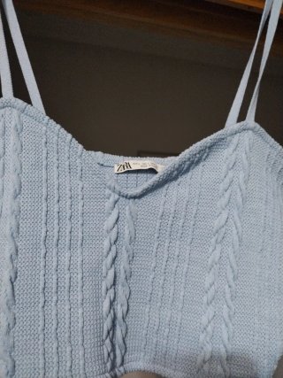 Top Zara punto trenzado azul