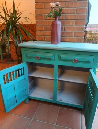 Aparador/Consola Madera Azul Turquesa