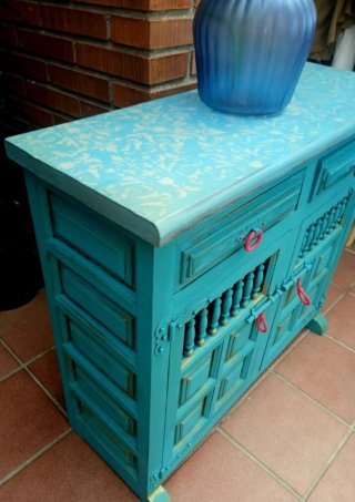 Aparador/Consola Madera Azul Turquesa
