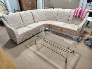 Sofá Esquinero Vintage Tela Beige y Rosa