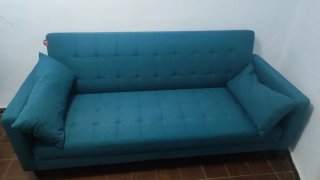 Sofá-cama 3 plazas azul tela