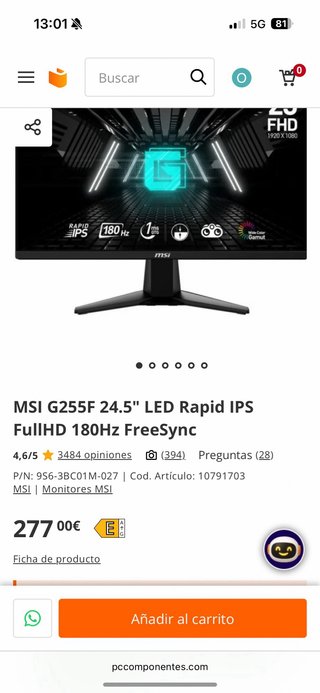 Monitor Gaming MSI 180hz full hd