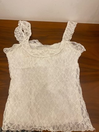 Top encaje PULL&BEAR blanco T XS