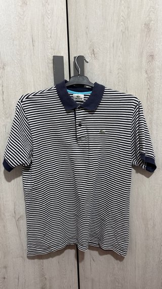 Polo Lacoste Rayas Azul y Blanco