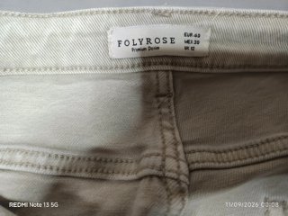 Pantalón vaquero mujer cintura alta beige