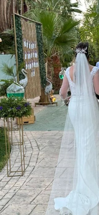 Vestido de Novia Blanco Encaje Manga Larga
