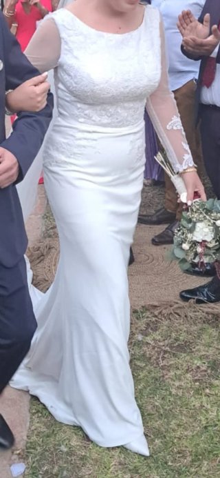 Vestido de Novia Blanco Encaje Manga Larga