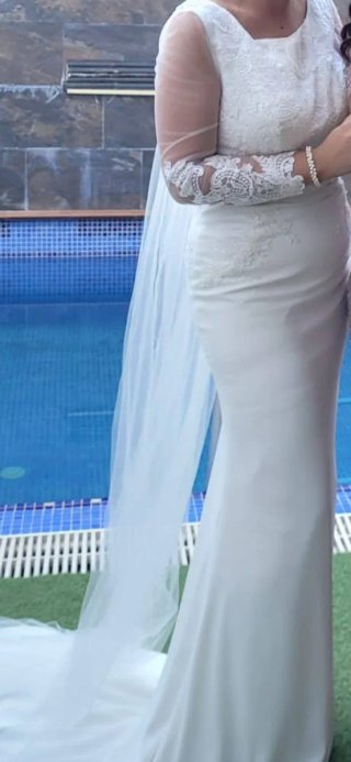 Vestido de Novia Blanco Encaje Manga Larga
