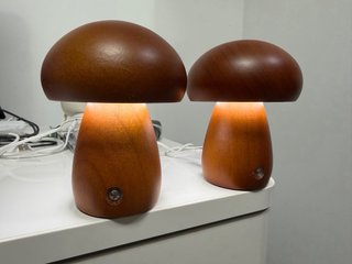 2Lámparas Seta Madera Recargable Marrón