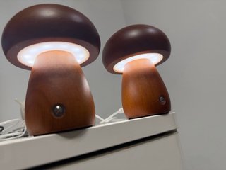 2Lámparas Seta Madera Recargable Marrón