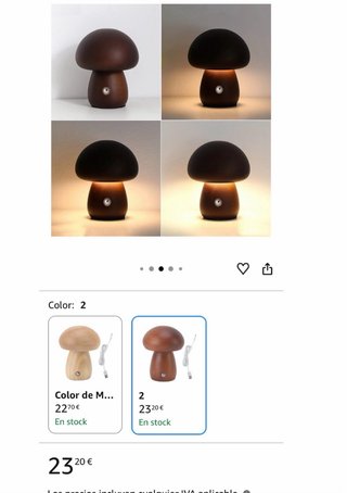 2Lámparas Seta Madera Recargable Marrón