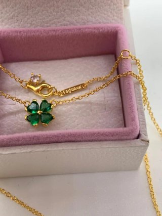 Collar Pandora Trébol Verde Dorado