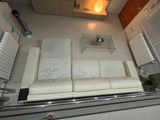 Sofá Chaislongue Piel Beige de 3 asientos