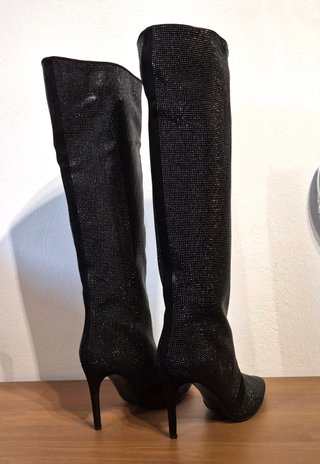 Stivali alti con tacco, pelle, borchie, nero, n.41