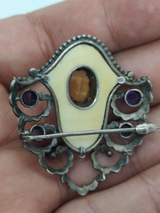 Broche vintage de plata  con amatistas y c
