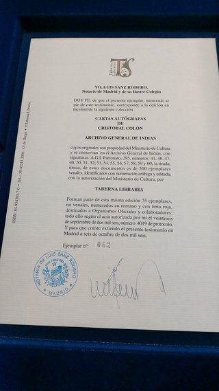 Facsímil “Cartas Autógrafas de Cristobal Colón en el Archivo General de Indias”
