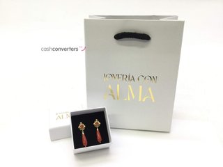 pendientes oro 18k con piedra con coral