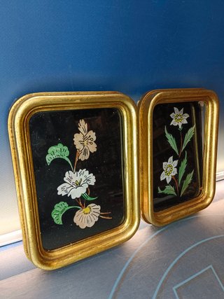 2 marcos , Cuadros de flores pintadas en cristal 20x15 cm