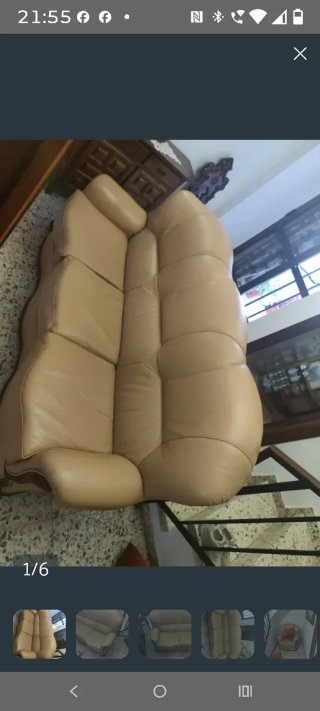 Divano 3 posti + 2 poltrone in pelle beige