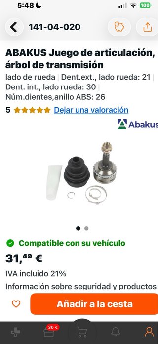Juego de articulación árbol transmisión