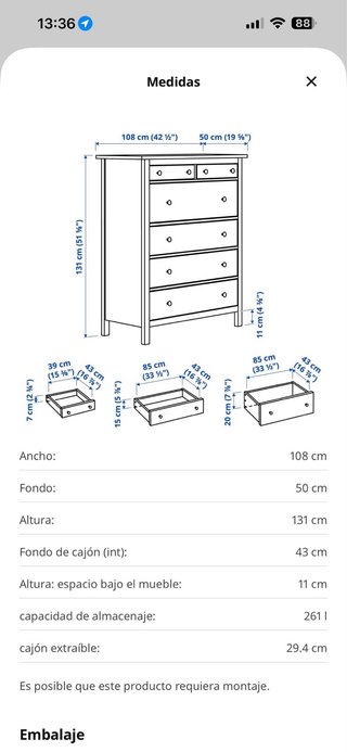 Cómoda Hemnes Ikea 6 cajones