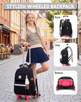 TANOU Mochila 6 Ruedas 26L Oxford 300D Niña Negra