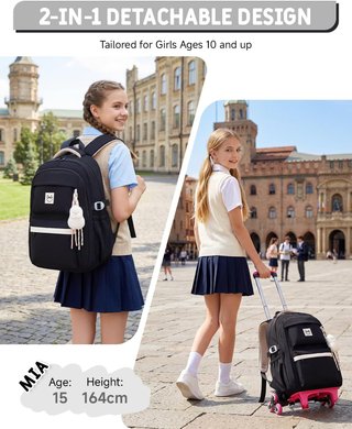 TANOU Mochila 6 Ruedas 26L Oxford 300D Niña Negra