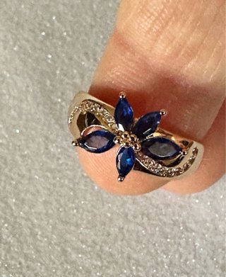 Anello vintage fiore blu oro