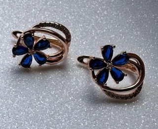 Orecchini vintage fiore blu oro
