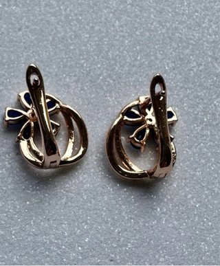 Orecchini vintage fiore blu oro