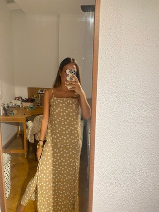 Falda larga lunares beige y blanco