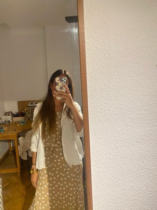 Falda larga lunares beige y blanco