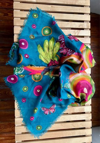 Foulard quadrato Desigual blu petrolio con uccelli